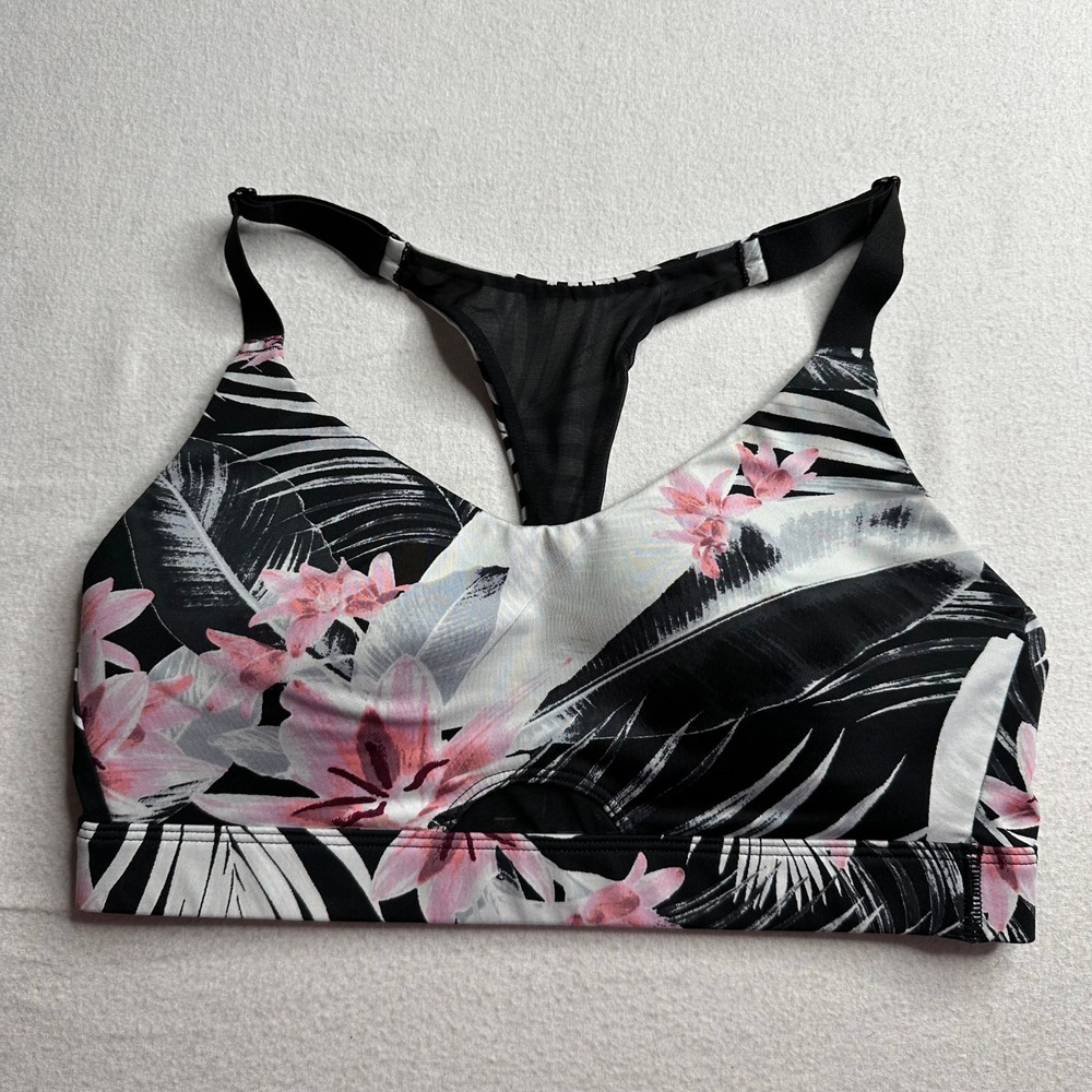 Victoria Sport Tropical Floral Sports Bra Black‎ Pink White Racerback Medium